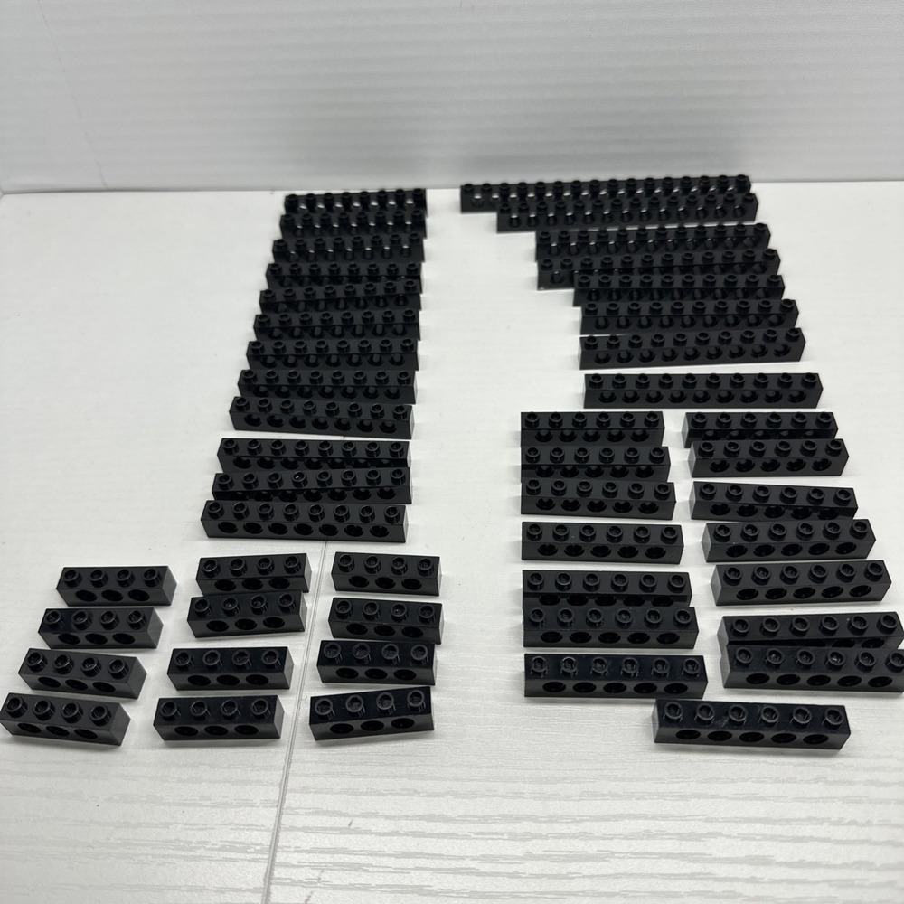 Lego Technic Bricks W/Holes -Black 1x4, 1x6, 1x8, 1x10, 1x12, 1x14 & 1x16 Lot 47
